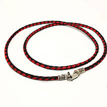 Шнур, геометричний візерунок, плетений шкіряний з срібними 925пр. кінцевиками і замком,, фото 2