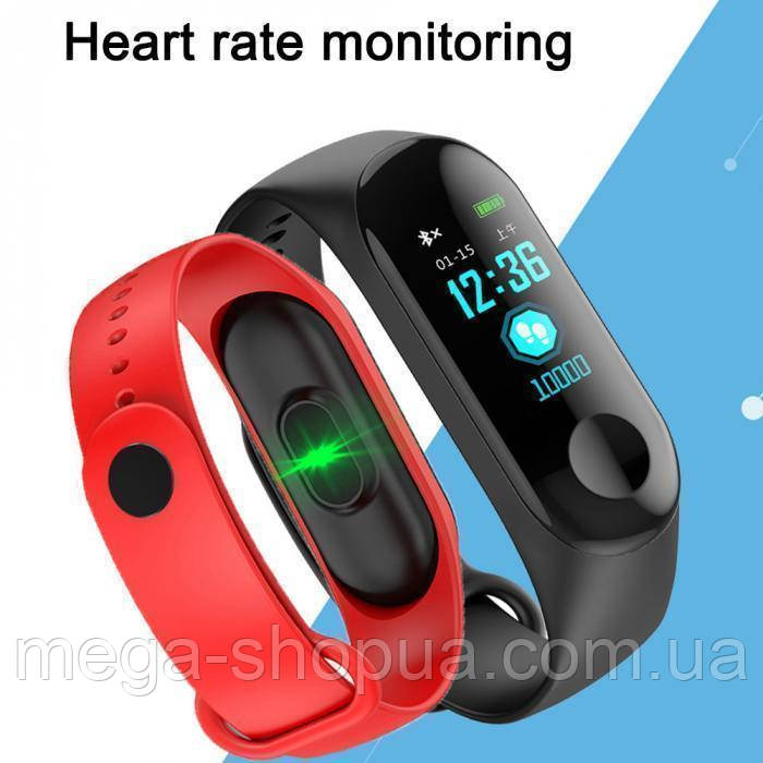 Фитнес браслет трекер Mi Band M3 штекер зарядка, женские мужские умные ...