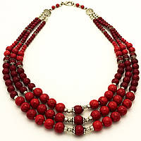 Буси в три ряди, пресований корал червоний та вишневий