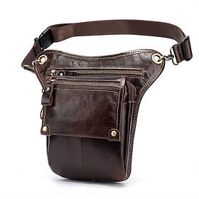 Сумка чоловіча поясна стегновий шкіряна. Сумка на ногу з натуральної шкіри (коричнева)