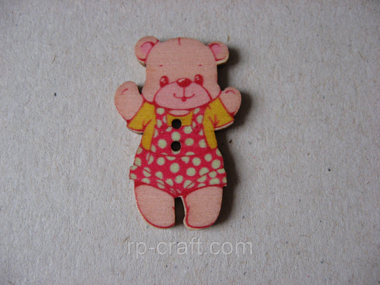 Гудзик дерев'яний, декоративний. Ведмежа в одежі, 23х34 мм, фото 1