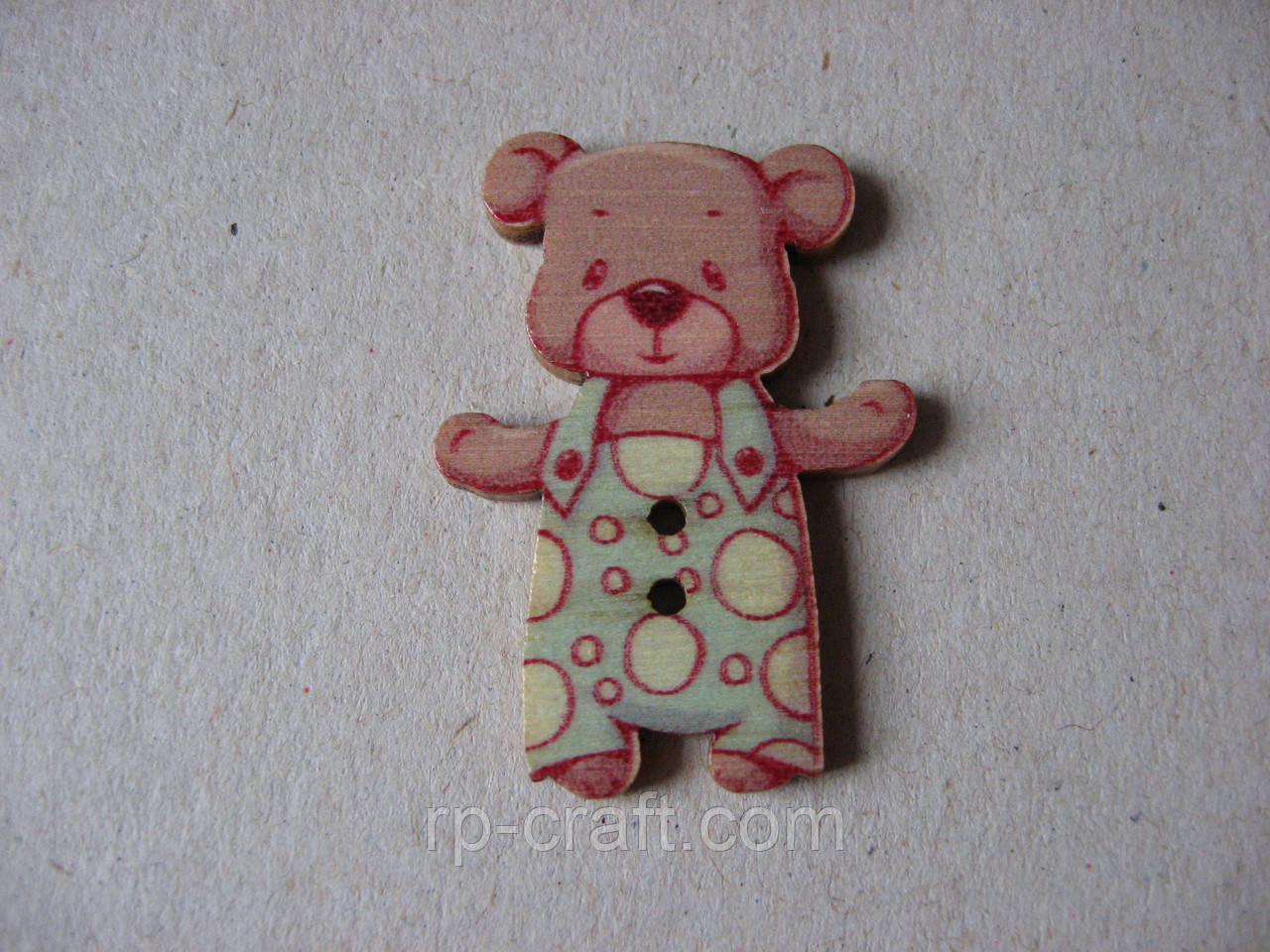 Гудзик дерев'яний, декоративний. Ведмежа в одежі, 23х34 мм, фото 1