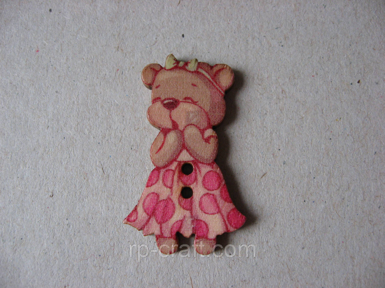 Гудзик дерев'яний,  декоративний. Ведмежа в одежі, 21х34 мм, фото 1