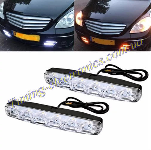 Светодиодные дхо DRL 6 Led дневные ходовые огни бело/желтые с функцией ...