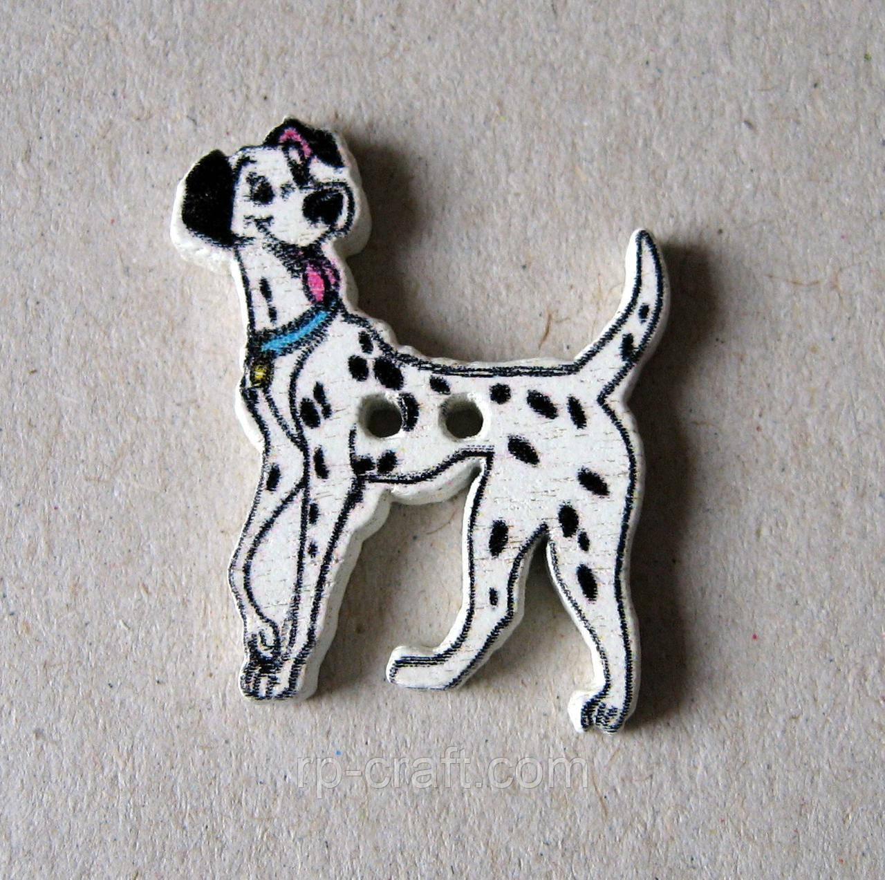 Гудзик дерев'яний, декоративний. Долматинець, 23х26 мм, фото 1