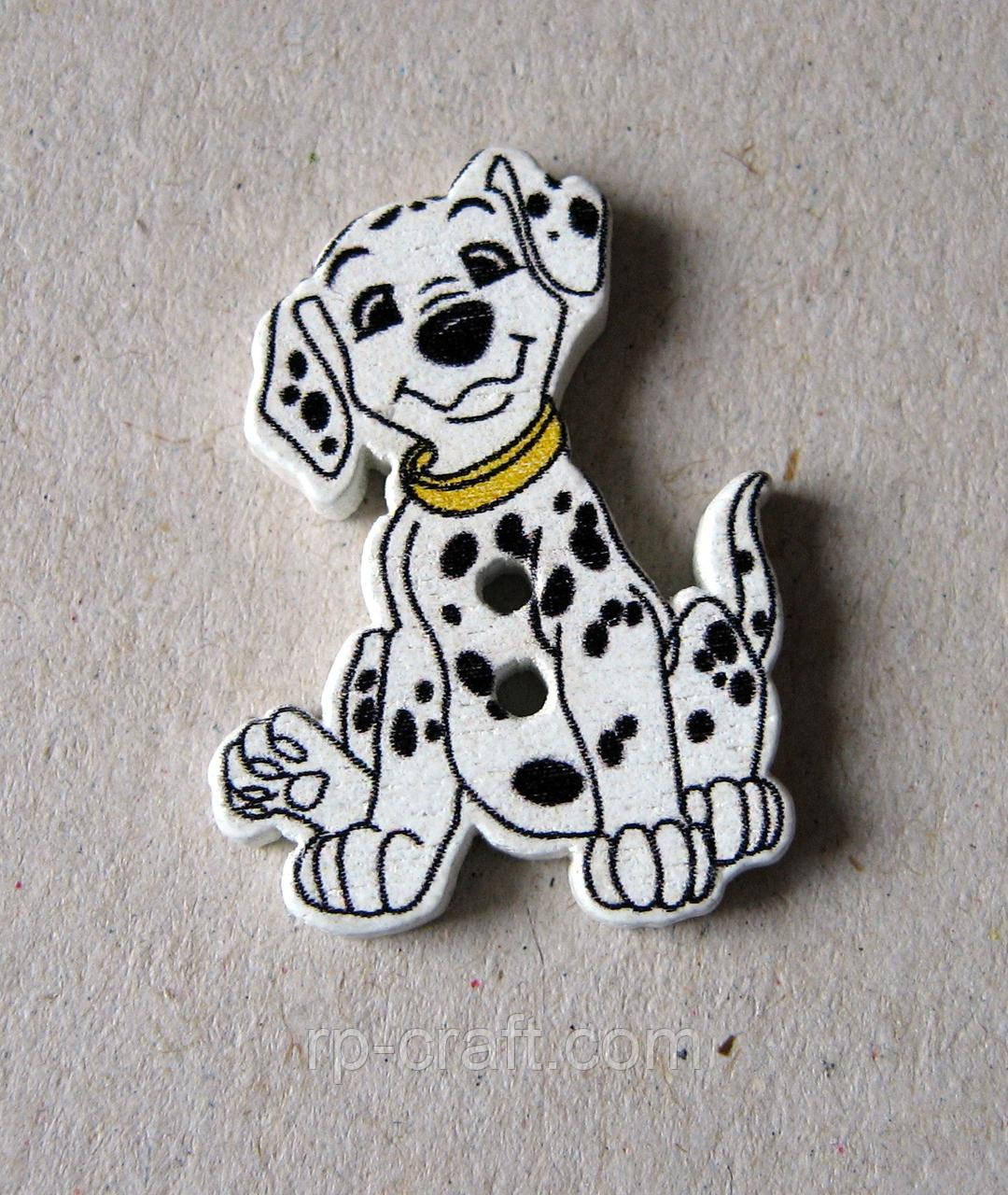 Гудзик дерев'яний,  декоративний. Долматинець, 20х27 мм, фото 1