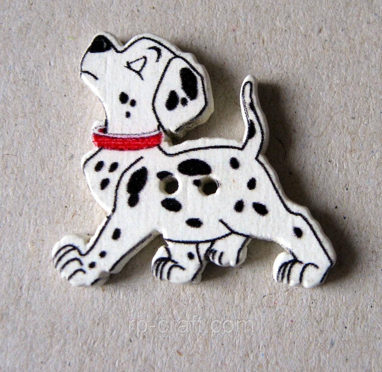 Гудзик дерев'яний, декоративний. Долматинець, 24х26 мм, фото 1