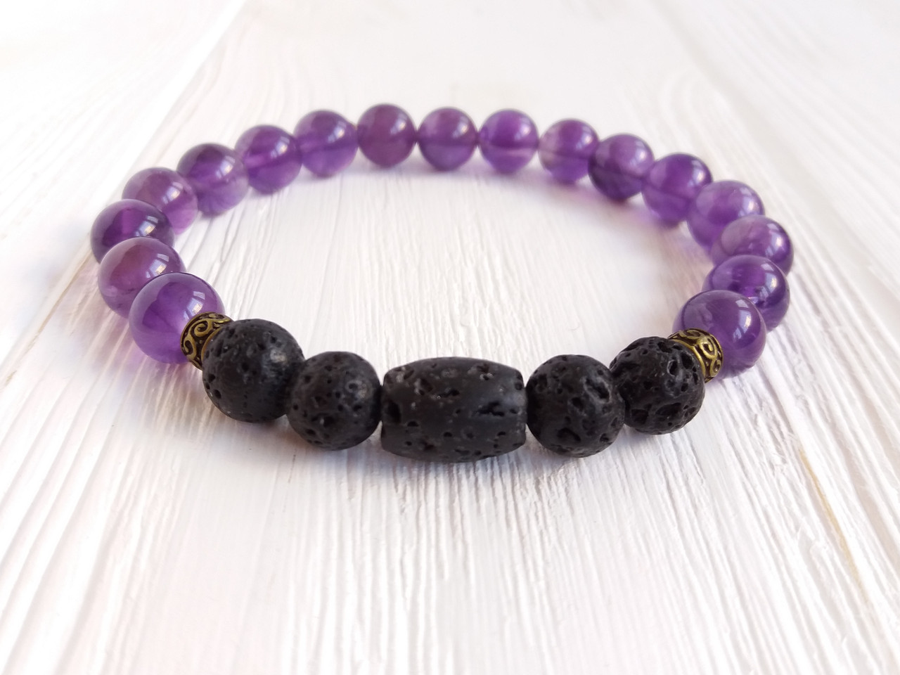 Браслет з Аметиста та Лави d 8мм