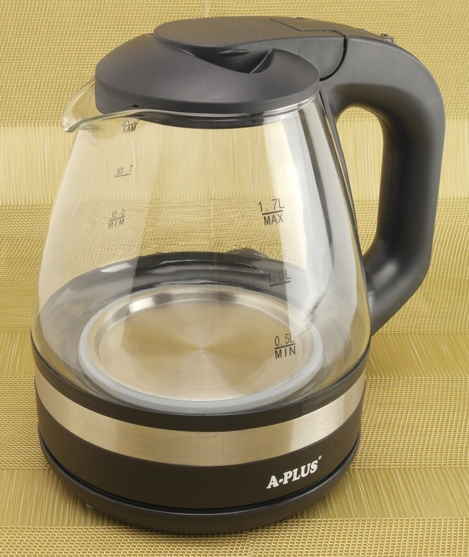 Електричний чайник A-Plus AP-2131, 1.7 л, 2000 Вт, скляний корпус, підсвічування, автоматичне вимкнення, фото 1