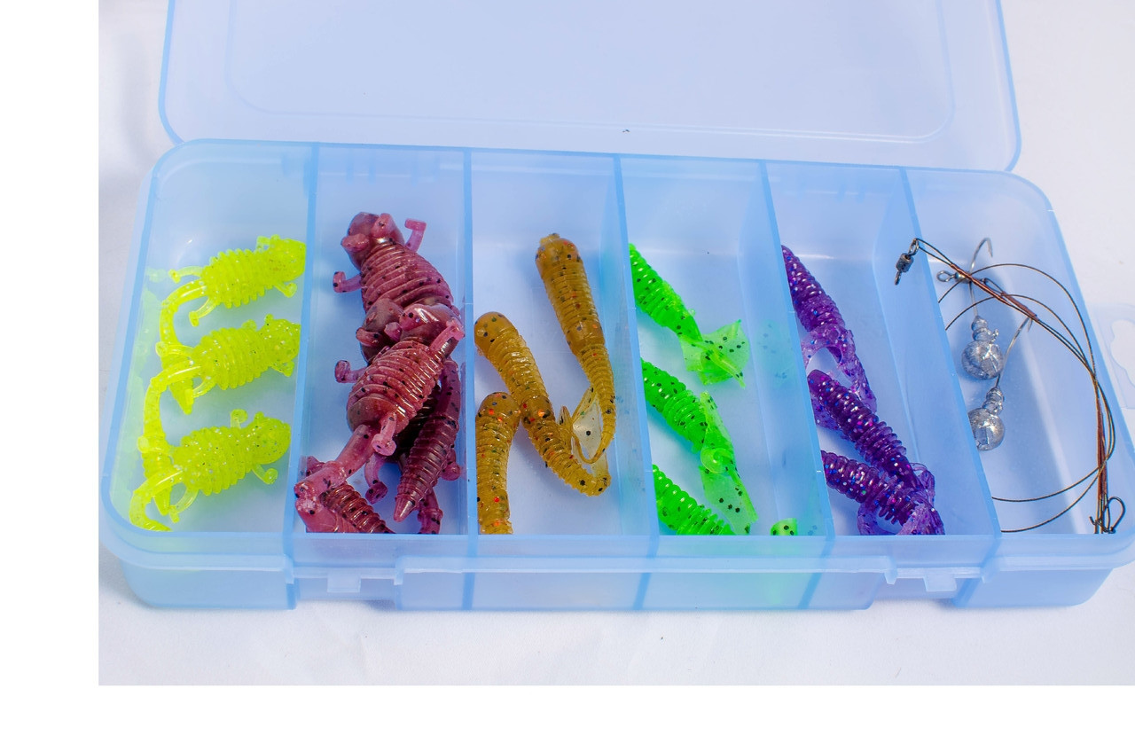 Набір Спінінгіста силіконова приманка 10 шт + коробка для приманок + Подарунок!, фото 1