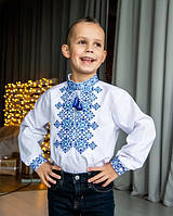 Вышиванка для мальчика натуральная ткань "Марик" синяя 110-164