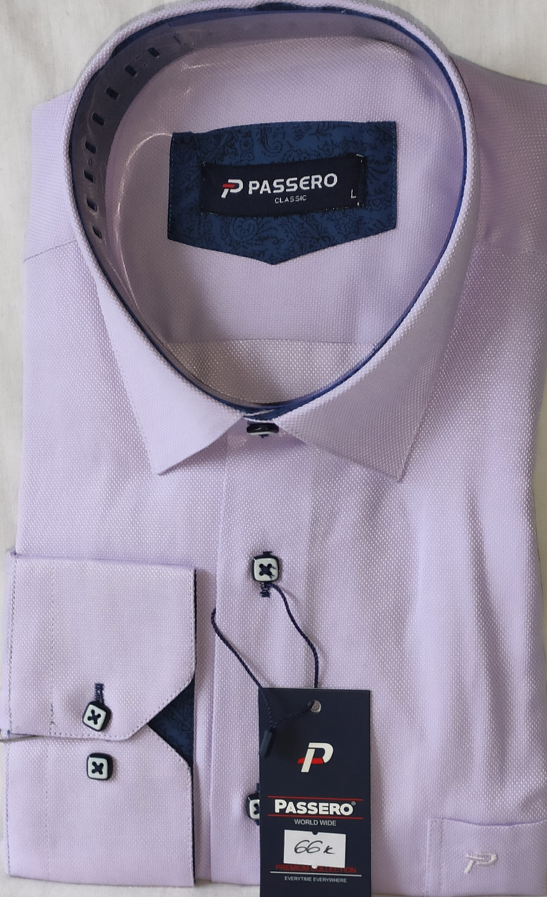 Сорочка чоловіча Passero vd-0066 бузкова однотонна комбінована класична Туреччина текстиль оксфорд XXL
