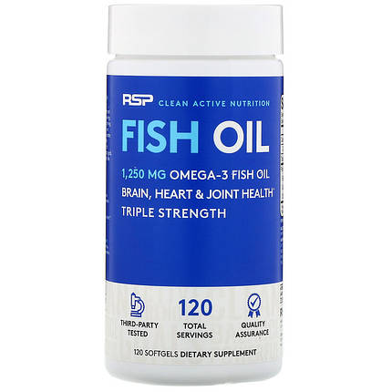 Омега-3 RSP Nutrition Omega-3 Fish Oil 120 капс. (900 мл омега-3 на капсулу), фото 1
