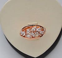 Кольцо Веточка с белыми кристаллами покрытие розовым золотом 18к. размер 20.