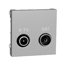 Розетка R-TV SAT одинарная, 2 модуля алюминий Unica New NU345430