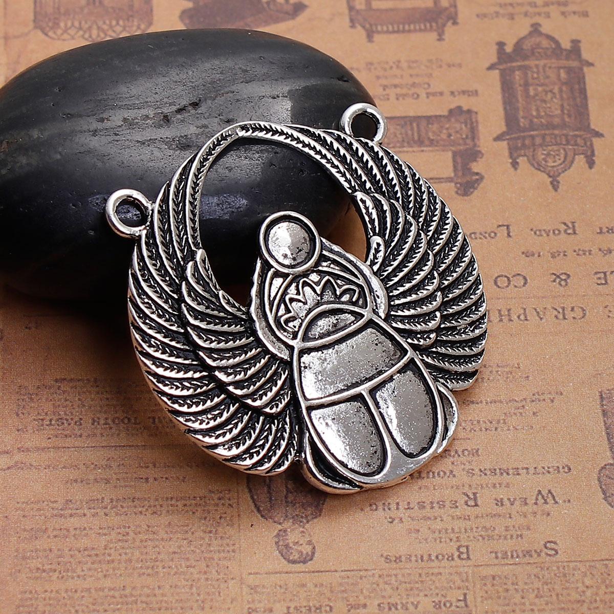 Конектор скарабей, Прикраса, Цинковий сплав, Античне срібло, Для Кабошонов 5 мм, 4.2 см x 4.1 см