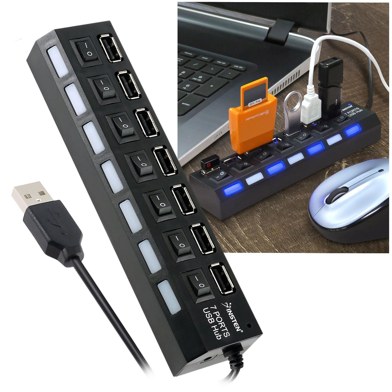 Концентратор USB HUB концентратор HI-SPEED 7SW на 7 портів з вимикачами Black (90353)