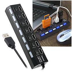 Концентратор USB HUB концентратор HI-SPEED 7SW на 7 портів з вимикачами Black (90353)