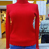 Светр жіночий однотонний гольф стійка короткий рубчик 46 червоний, фото 9