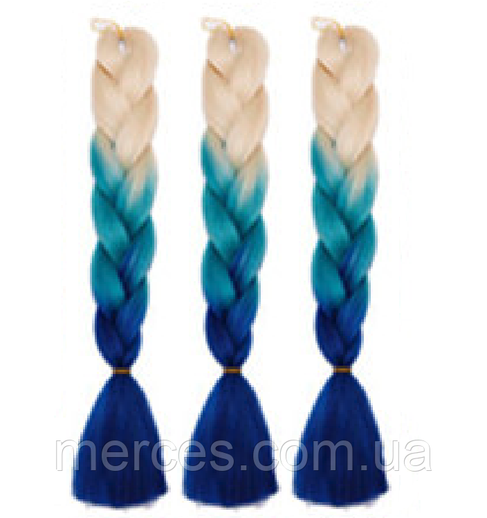 Канекалоновая коса омбре, білий + бірюзовий + синій