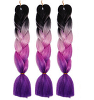 Канекалоновая коса омбре, черный + розовый + сиреневый + фиолетовый (D2)