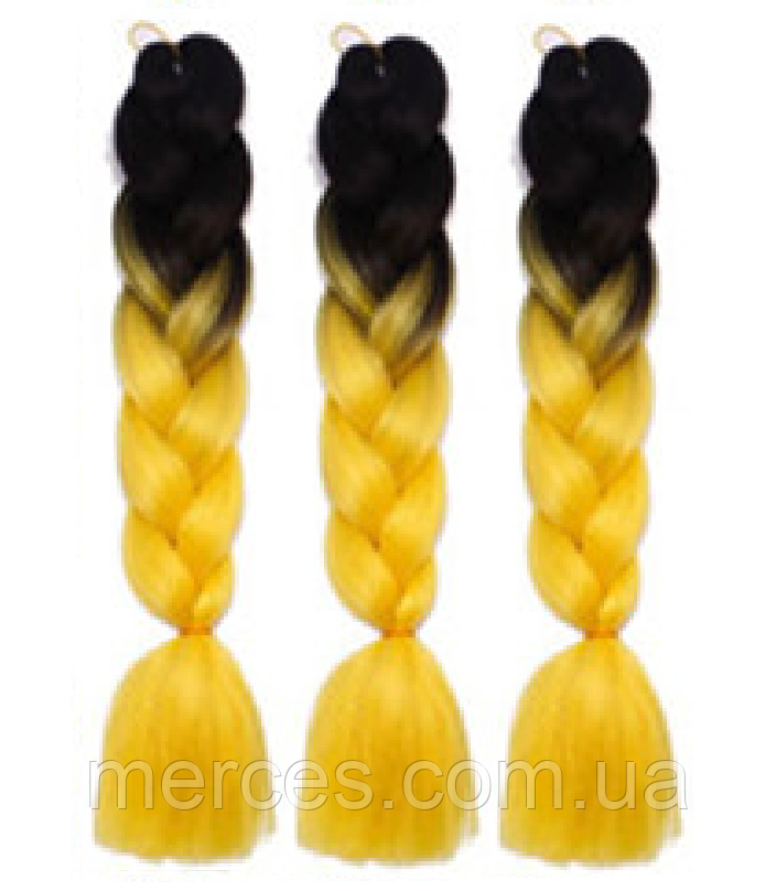Канекалоновая коса омбре, чорний + жовтий