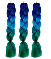 Канекалоновая коса омбре, синий + голубой + зеленый