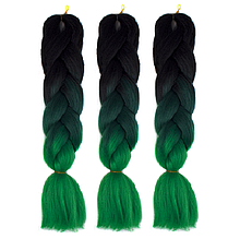 Триколірна канекалоновая коса омбре, чорний + темно зелений + зелений ( C7) Довжина коси 60 див. #Термостійкий.