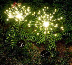 Садовий ліхтар Феєрверк на сонячній батареї, 150 LED, 8 режимів, комплект 2 шт., вуличний газонний світильник.