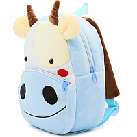 Детский рюкзак для любимых малышей "Коровка" голубой мягкий велюр для садика маленький дошкольный унисекс
