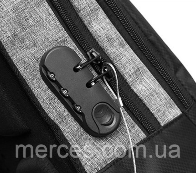 Серый рюкзак с кодовым замком с карманом для ноутбука с USB противоугонный водонепроницаемый нейлон унисекс - фото 3 - id-p1101833757