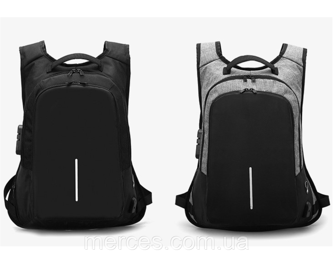Серый рюкзак с кодовым замком с карманом для ноутбука с USB противоугонный водонепроницаемый нейлон унисекс - фото 9 - id-p1101833757