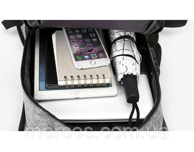 Серый рюкзак с кодовым замком с карманом для ноутбука с USB противоугонный водонепроницаемый нейлон унисекс - фото 5 - id-p1101833757