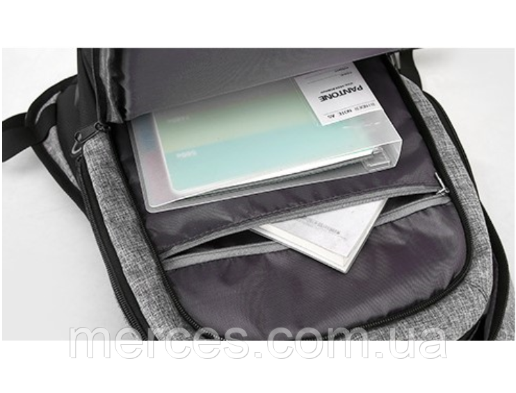 Серый рюкзак с кодовым замком с карманом для ноутбука с USB противоугонный водонепроницаемый нейлон унисекс - фото 6 - id-p1101833757
