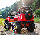 Дитячий електромобіль Джип M 3237 EBLR-3, Jeep Wrangler, 4 мотори, Шкіра, EVA гума, Амортизатори, червоний, фото 3