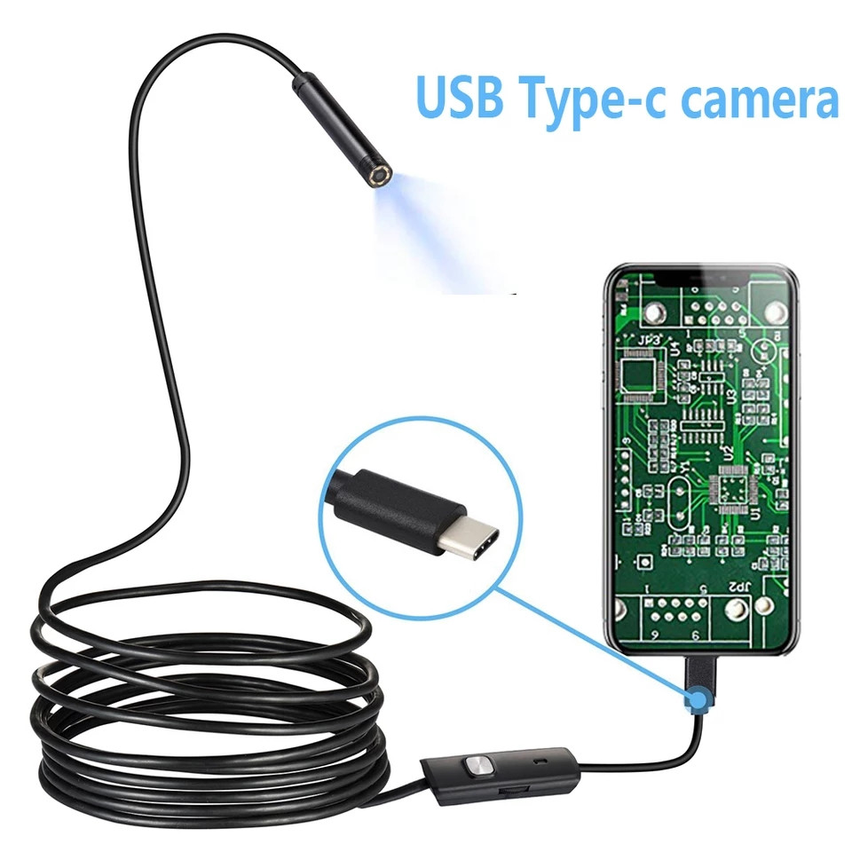 Ендоскоп, міні- камера на жорсткому дроті microUSB, Type C, USB