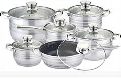 Набір каструль Rainberg RB-601 нержавійка сковорідка 12 предметів