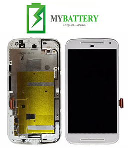 Дисплей (LCD) Motorola XT1063 Moto G (2nd Gen)/ XT1062/ XT1064/ XT1068 із сенсором білий + рамка