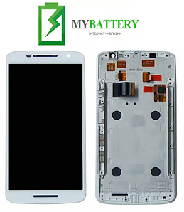 Дисплей (LCD) Motorola XT1561 Moto X Play/XT1562/XT1563/XT1564 із сенсором білий + рамка