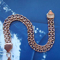 Срібний позолочений браслети, 195мм, 11 грам, плетіння подвійний Бісмарк, фото 2