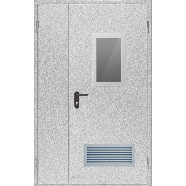 Двері протипожежні з вентиляційною сіткою та склінням ДМП ЕІ60-2-2100x1200, ЄвроСтандарт