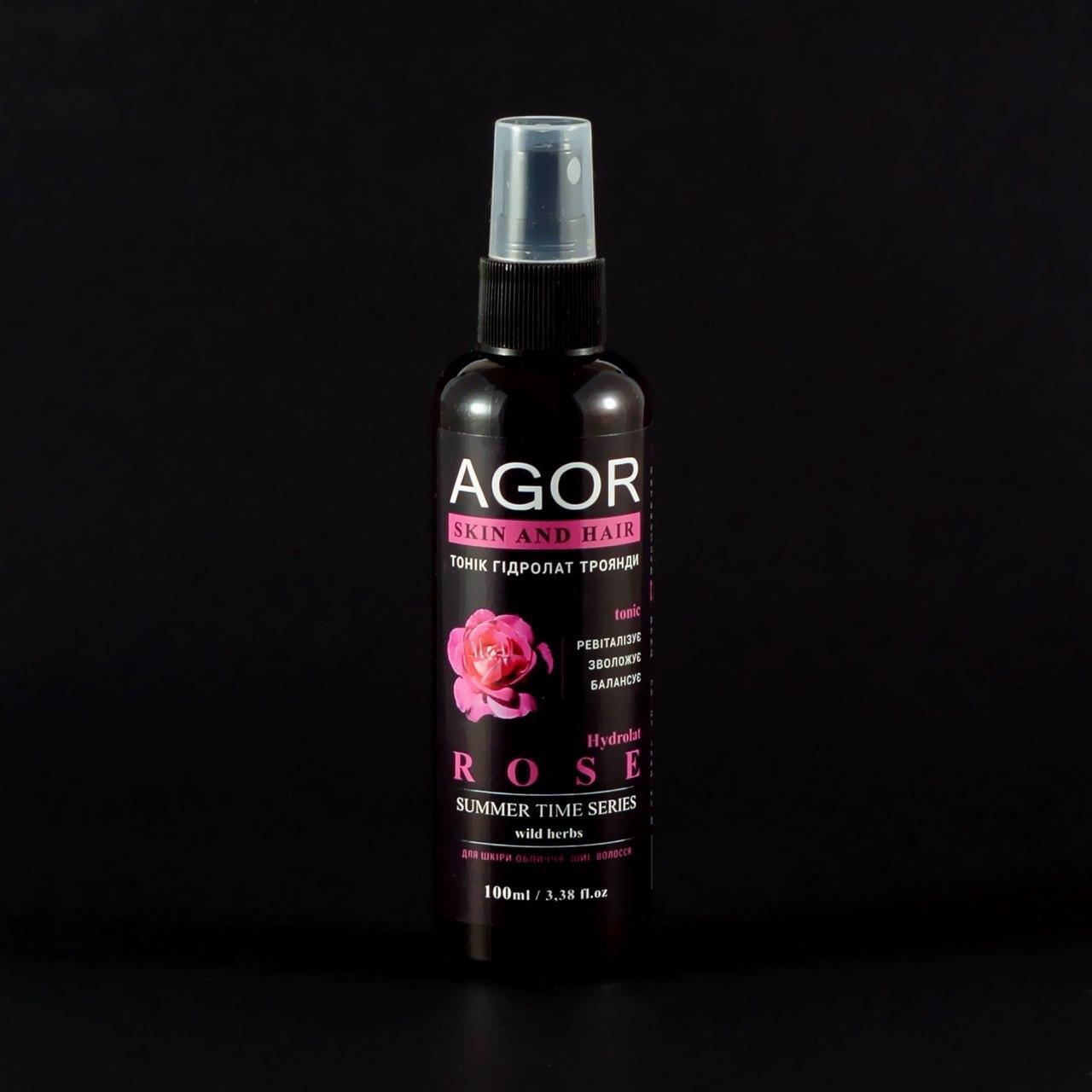 Тонік "Гідролат троянди" Agor - для всіх типів шкіри, зволожує і омолоджує 100 мл