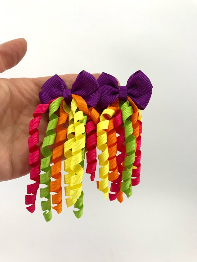 Детские резинки с бантиками и серпантином, набор 12 шт., разные цвета, фото 1