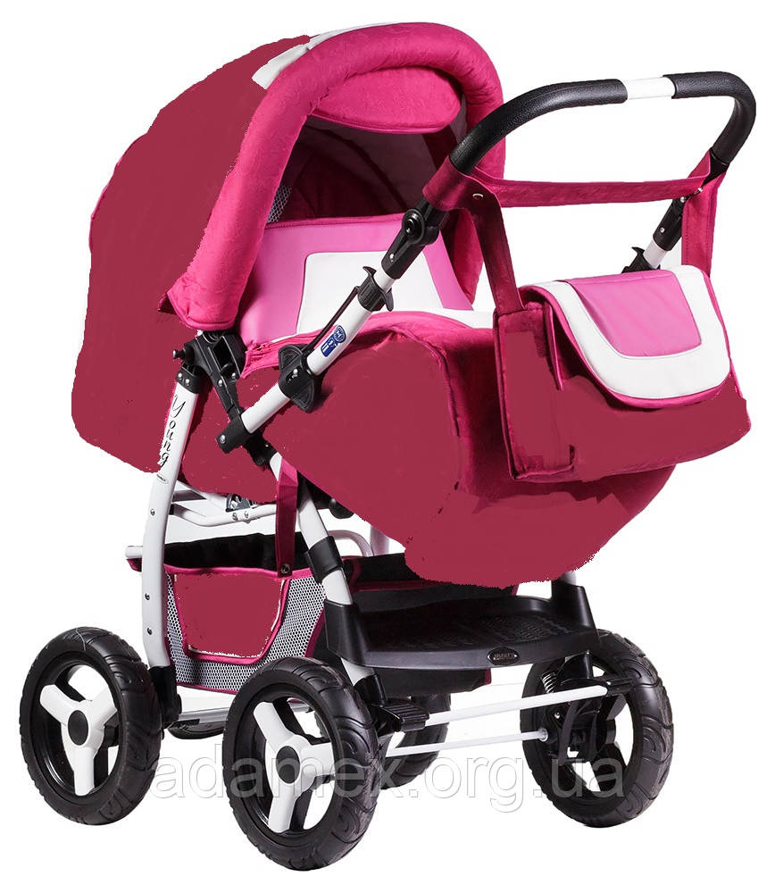 Коляска Adamex YOUNG малиновий-рожевий-біла перфорована шкіра