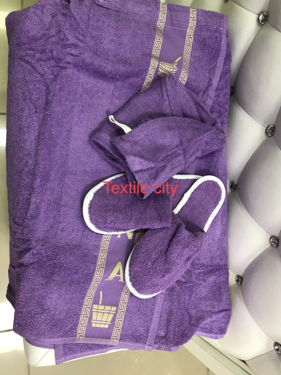 Набор для сауны женский - юбка на липучке,полотенце для волос ,тапочки MERZUKA. - фото 5 - id-p410062962