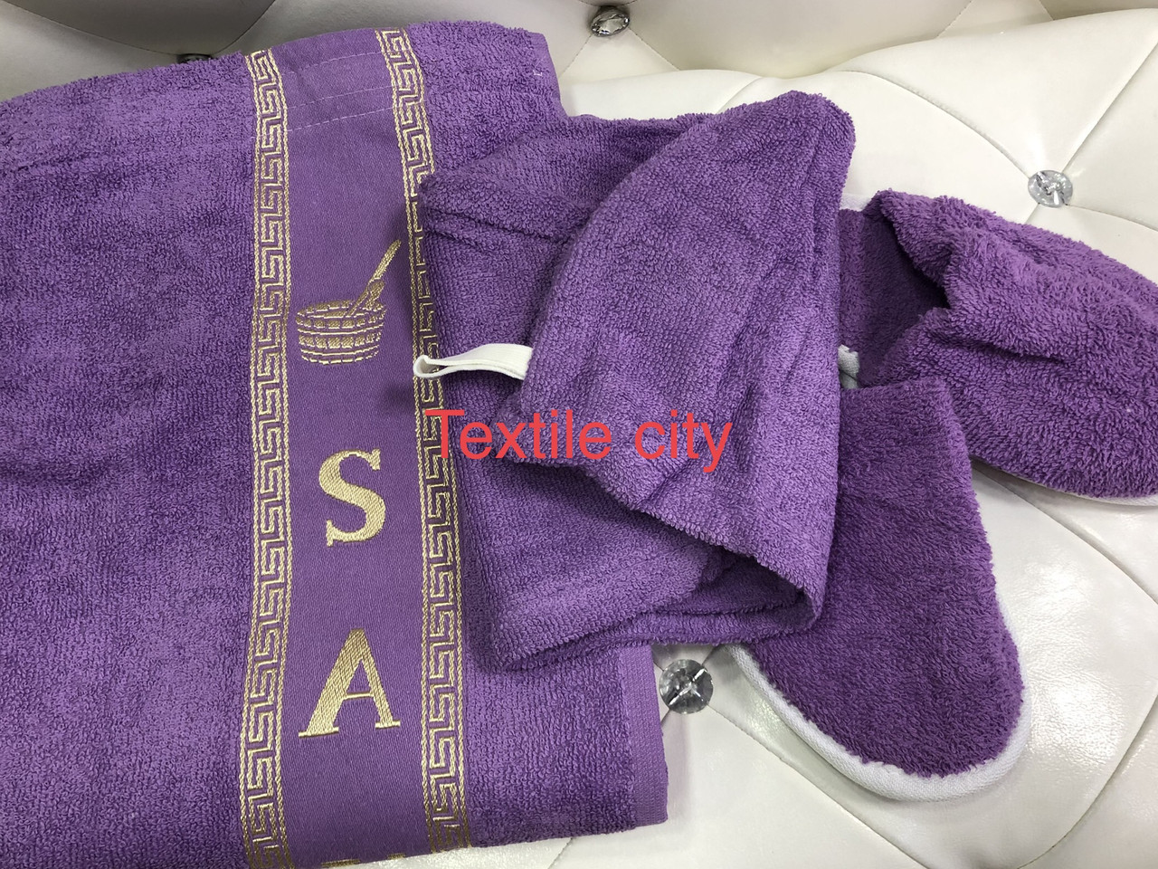 Набор для сауны женский - юбка на липучке,полотенце для волос ,тапочки MERZUKA. - фото 8 - id-p410062962