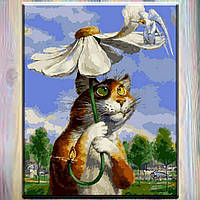Картины по номерам, холст на подрамнике, Животные "Кот с ромашкой" 40*50 см в коробке