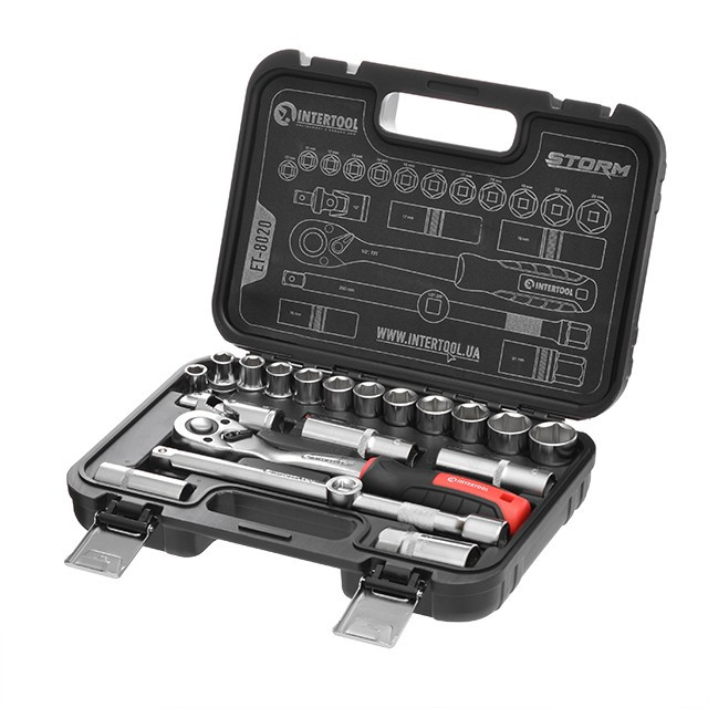 Набір інструментів 20 од. STORM, 1/2", Сr-V INTERTOOL ET-8020