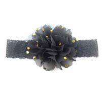 Дитяча чорна пов'язка на голову - окружність голови приблизно 40-52см, діаметр квітки 10см