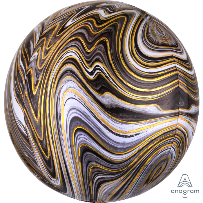 Фольгована куля 3d сфера А 16" Агат чорний black marble